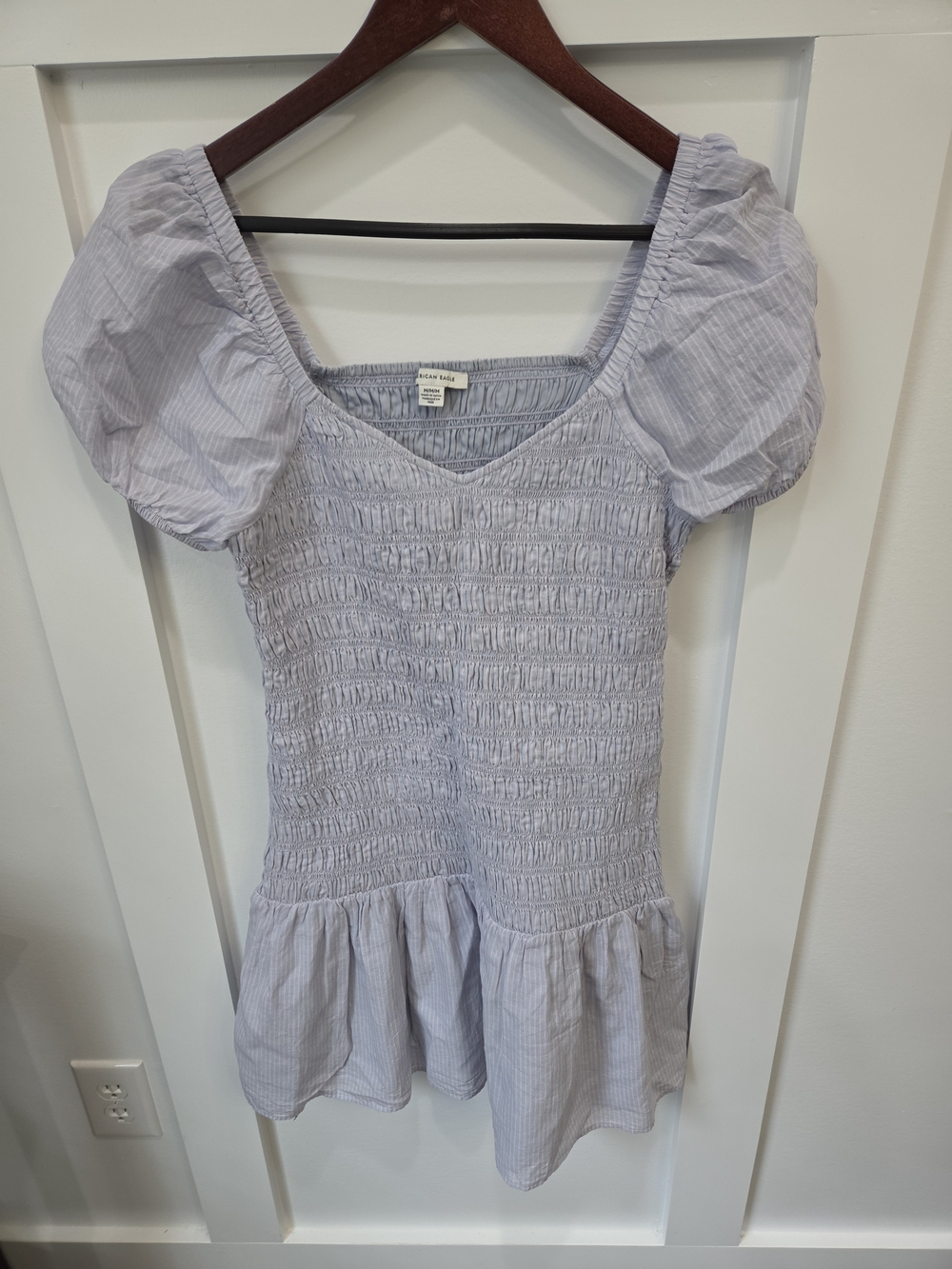 American Eagle Outfitters Light Blue Striped Smocked Mini Dress